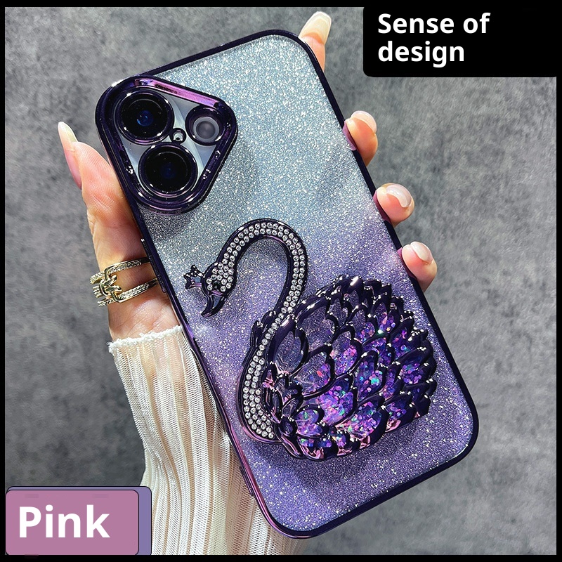 Étui de téléphone TechGlobe série 16, protection d'objectif Niche pour iPhone 15 Pro Max, motif cygne pailleté, 13, anti-traces de doigts_voghion.com