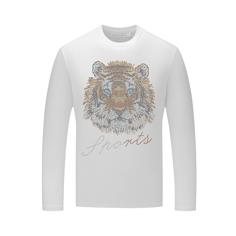 boy European Station Rhinestone Tiger Head Long Sleeve For Men Black Modal Plus Size T-Shirt Men's Base Shirt Autumn Wear_voghion.com
