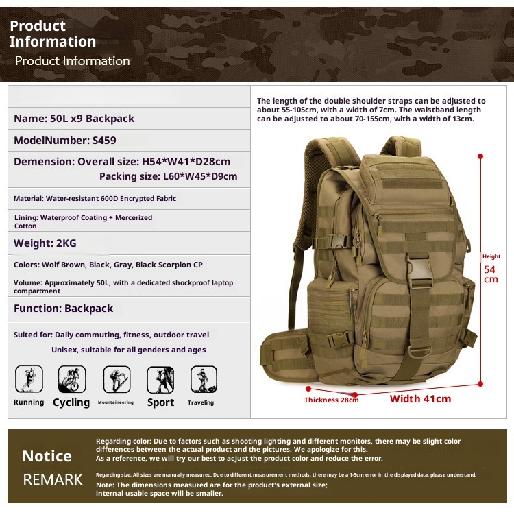 ActiveGo Pathfinder X9 Herren Doppelschulterrucksack Sport Reise Wandern Klettern Großer Fassungsvermögen Outdoor-Ausrüstung_voghion.com