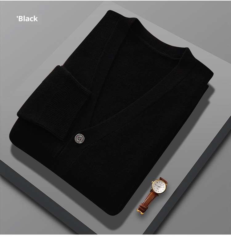 Cardigan da uomo in pura lana lavorato a maglia, autunno inverno, con scollo a V, ampio, spesso, casual, a maniche lunghe, monopetto_voghion.com