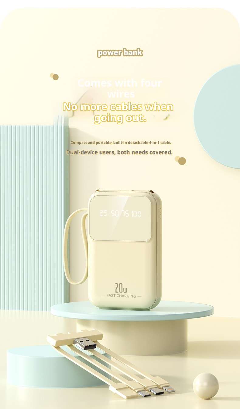 Techglobe Mini Cavo Integrato 20000mAh Banca Grande Capacità Cartone Animato Alimentatore Portatile Mobile con Ricarica Rapida Stampata_voghion.com