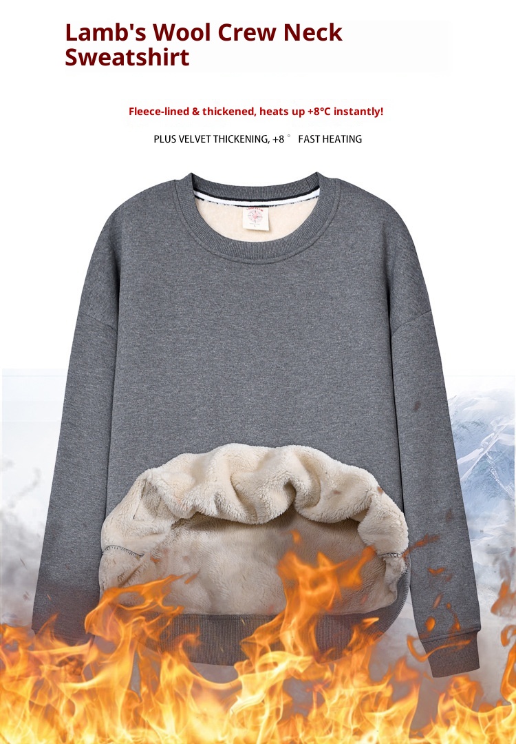 Pull unisexe en polaire pour garçon, automne-hiver, col rond, ample, en laine d'agneau épaisse et chaude avec doublure intérieure, couleur unie._voghion.com