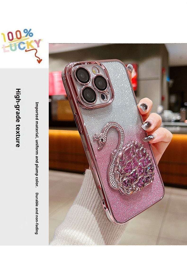 Étui de téléphone TechGlobe série 16, protection d'objectif Niche pour iPhone 15 Pro Max, motif cygne pailleté, 13, anti-traces de doigts_voghion.com