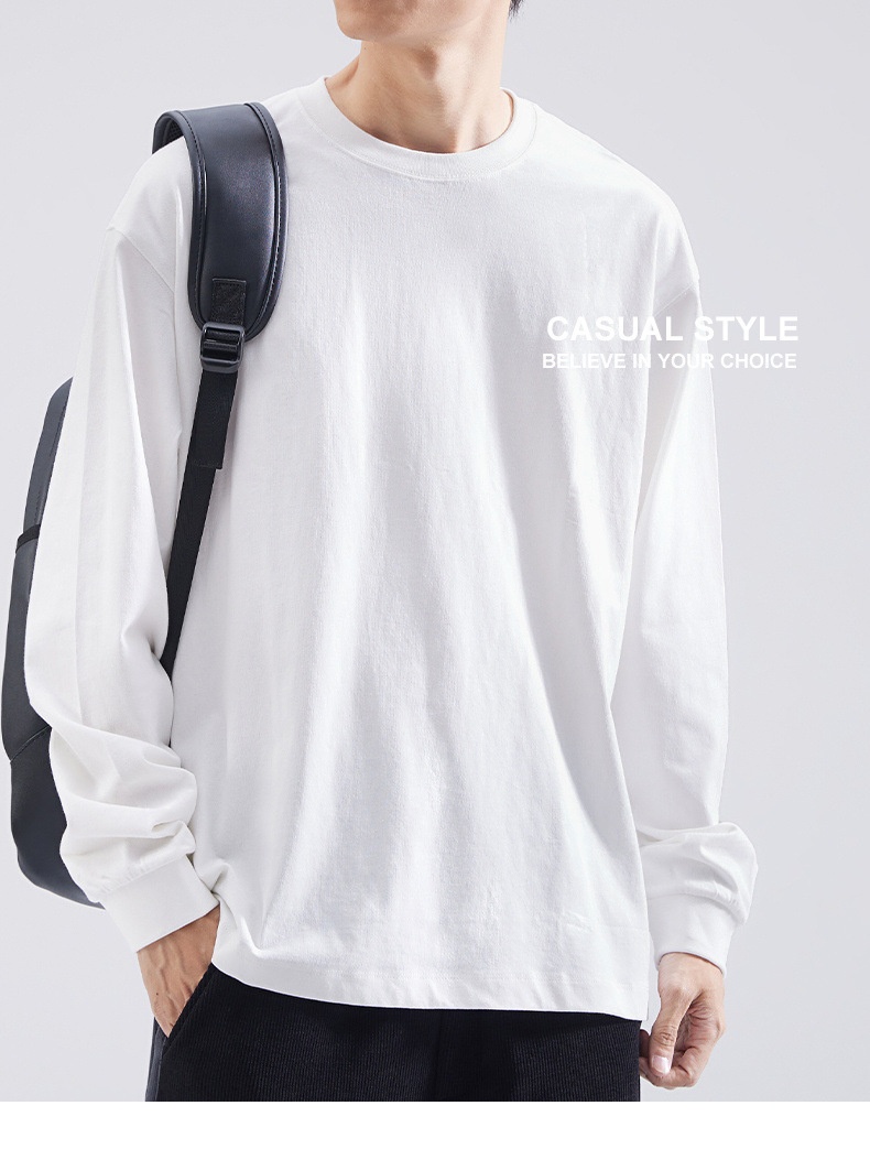 Langarm-T-Shirt für Herren, lockere Passform, Frühlings- und Herbststil, Rundhalsausschnitt, weißes Unterhemd, Herren_voghion.com