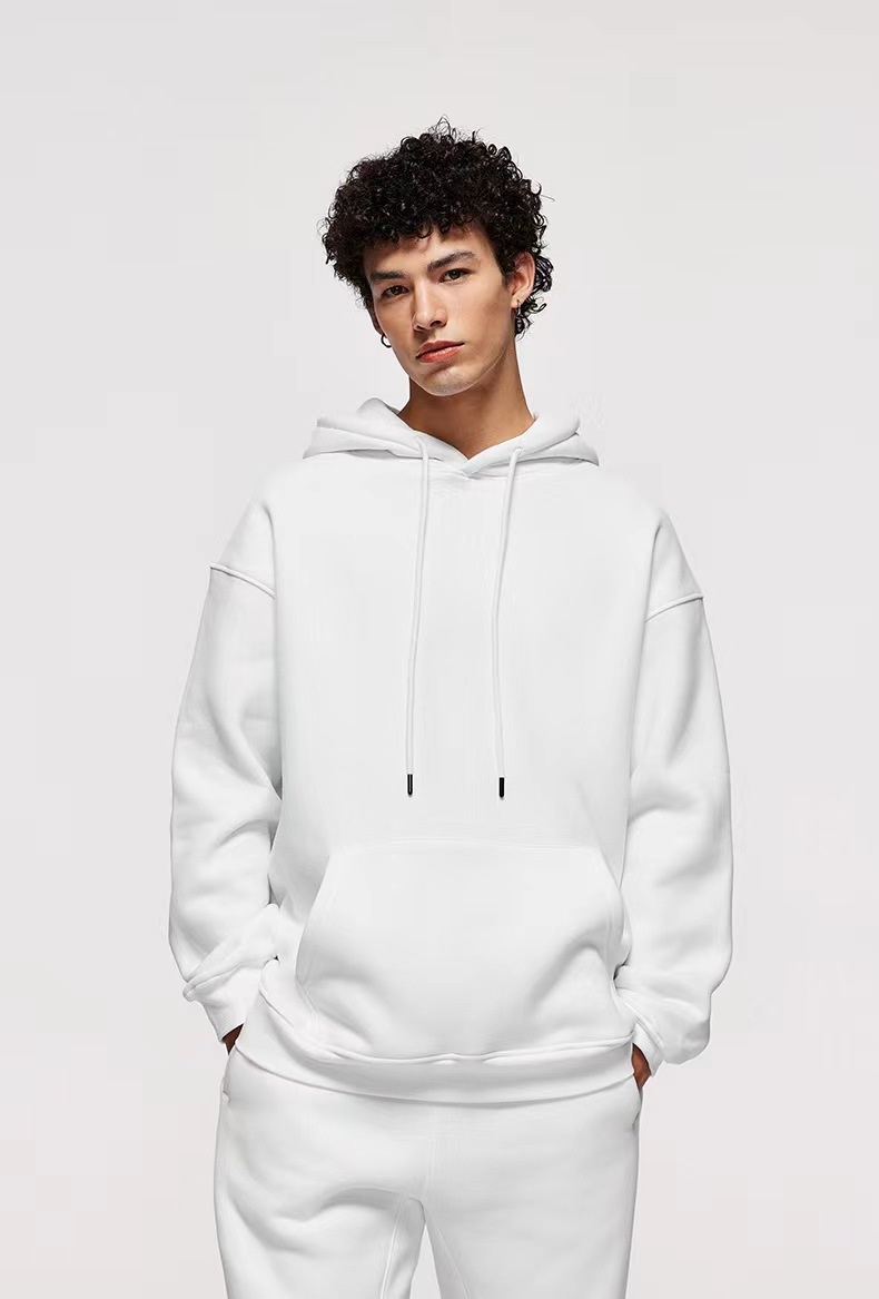 Sweat à capuche homme en coton épais, style américain, couleur unie, 360 g, tendance, pour couple, automne._voghion.com