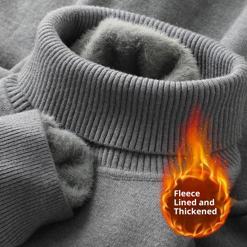 Maglione in pile caldo con collo alto e fodera in pile per uomo, autunno e inverno 2025, maglieria con colletto rovesciato,_voghion.com