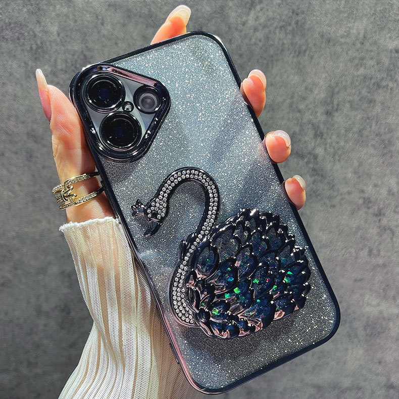 Étui de téléphone TechGlobe série 16, protection d'objectif Niche pour iPhone 15 Pro Max, motif cygne pailleté, 13, anti-traces de doigts_voghion.com