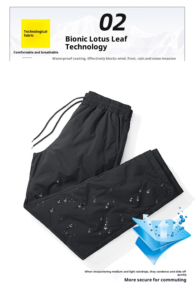 001 Outdoor Softshell Men Winter Fleece Lined Thickened Ski Warm 90% White Duck Down Travel Hiking Long Pants_voghion.com