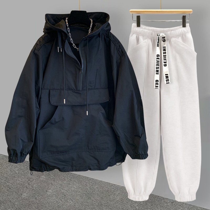 001 Brand Hooded Jacket Set For Men, Lightweight Korean Style, Trendy Workwear, Patchwork Design, Windbreaker, Softshell_voghion.com