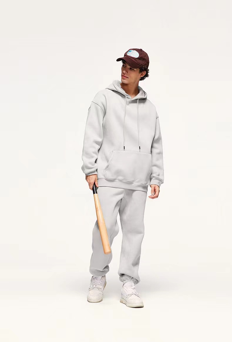 Sweat à capuche homme en coton épais, style américain, couleur unie, 360 g, tendance, pour couple, automne._voghion.com