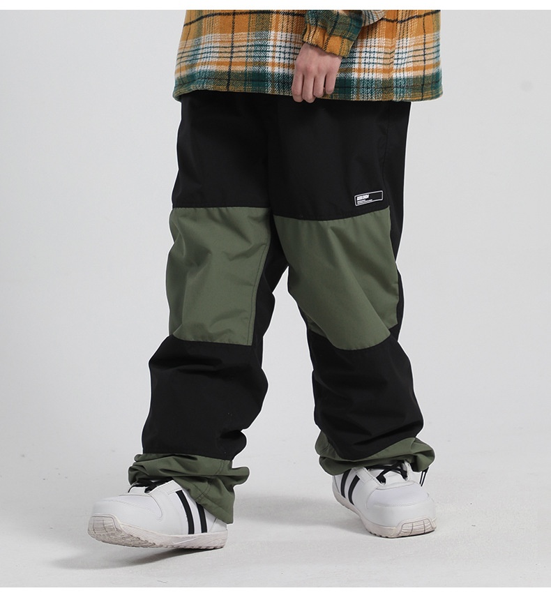001 Gsousnow Women Waterproof Warm Trendy Brand 2021 Color Block Ski Double Single Board Spliced Snow Pants Men_voghion.com