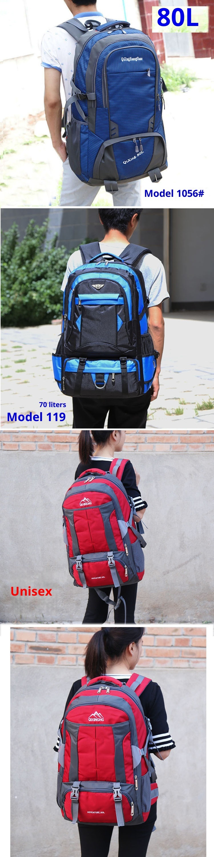 Sac à dos de sport ActiveGo 60L/70L grande capacité pour hommes et femmes, idéal pour les voyages, les études et les courts séjours. Convient également aux femmes._voghion.com