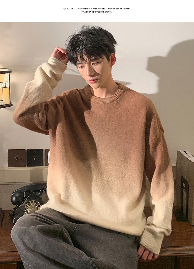 Jungen-Pullover mit Farbverlauf für Herbst/Winter, dick gefüttert, warm, gestrickt, trendiger Wollpullover für junge Leute_voghion.com