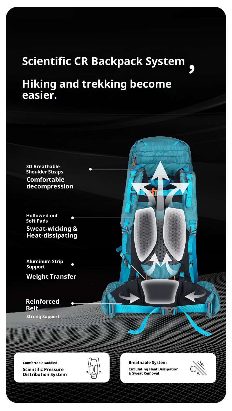 Zaino da trekking professionale ActiveGo Natur Noke Cloud Trail da 55 litri, grande capacità, doppia tracolla_voghion.com