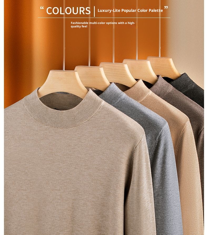 Jungen-Rollkragenpullover für Herren, Herbst/Winter 2025, warmes Innenfutter, mittelhoher Kragen, Langarm, maschinenwaschbar_voghion.com