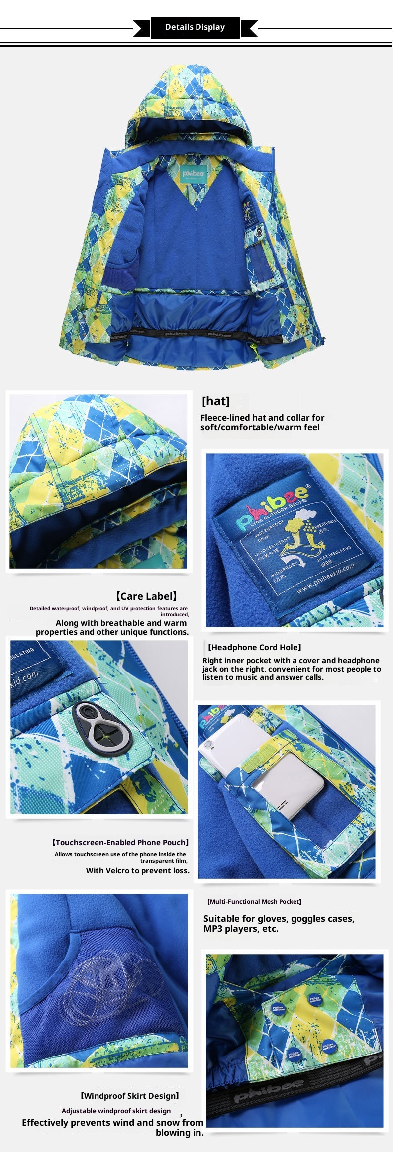 001 Cross-Border E-commerce PHIBEE Baby Elephant Children's Ski Suit Thickened Foreign Trade Jacket And Pants Set_voghion.com