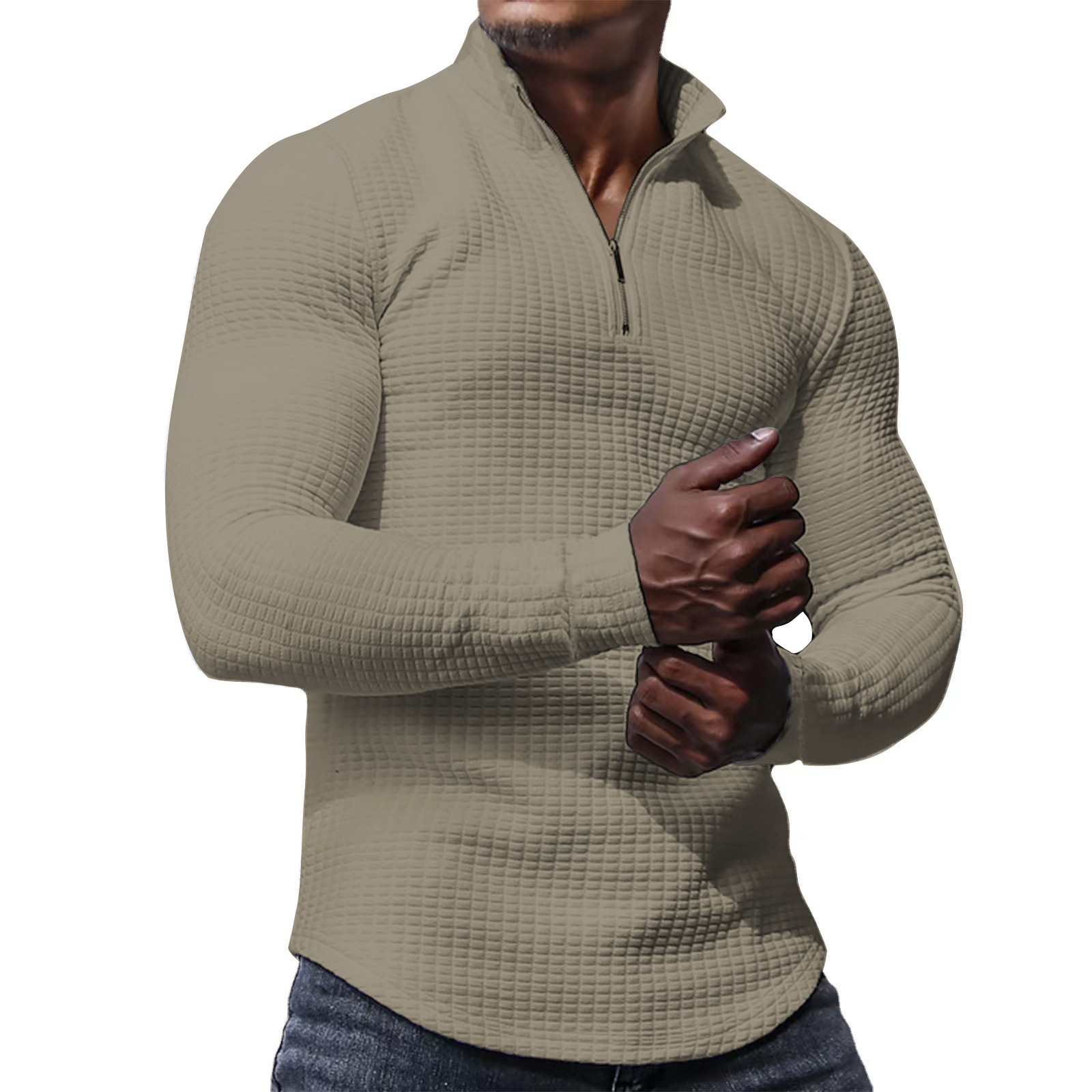 boy 2025 Cross-Border European American Spring And Autumn Small Checkered Stand Collar Half-Zip Long Sleeve Sweatshirt Men's_voghion.com