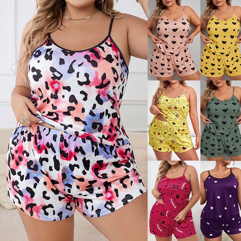 ChicShe European And American Cross-Border Camisole Shorts Plus Size Sleepwear Loungewear Set Casual Loose Comfortable_voghion.com