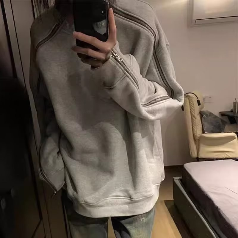 boy Retro Heavy Zipper Cleanfit Sweatshirt Men's Spring Autumn Niche Design Trendy Brand European And American High Street_voghion.com