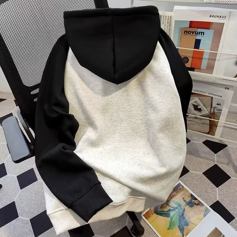 boy American Style Hooded Sweatshirt For Men, Autumn And Winter, Trendy Brand, Plus Size, Fleece Lined, Warm, Loose Fit,_voghion.com