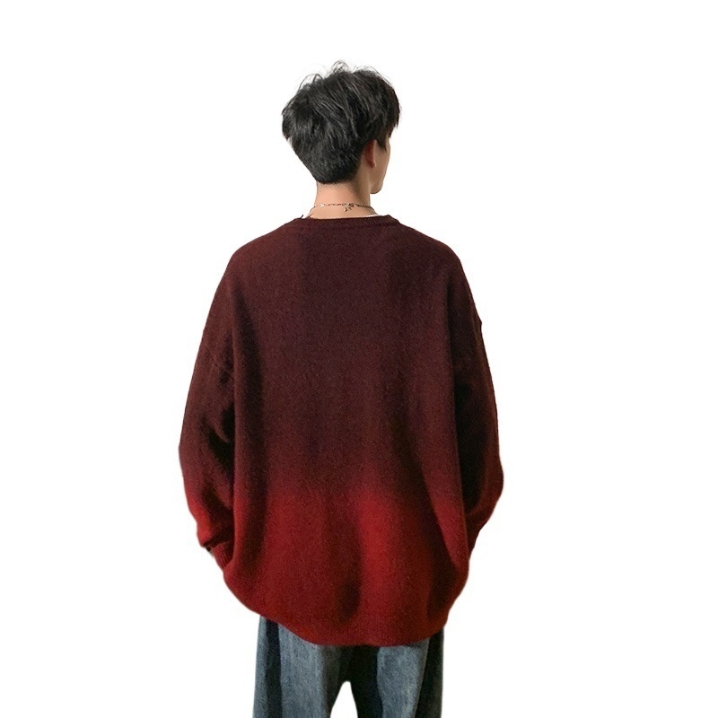 boy Autumn Winter New Gradient Color Sweater Men Thickened Warm Knitted Shirt Youth Trend Pullover Woolen Top_voghion.com