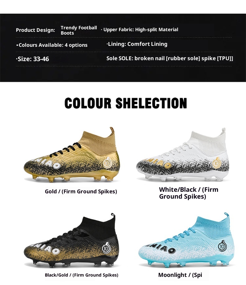 Chaussures montantes ShoeGlobe Cross-Border grandes tailles, crampons longs cassés, pour le football et l'entraînement sur gazon synthétique, antidérapantes._voghion.com