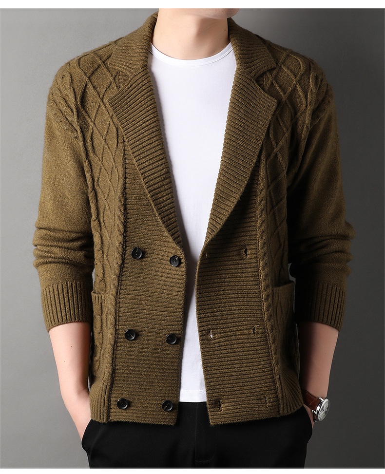 boy New Jacket Autumn Twisted Pattern Men's Cardigan British Style Suit Collar Double-Breasted Knitted Sweater Wholesale_voghion.com