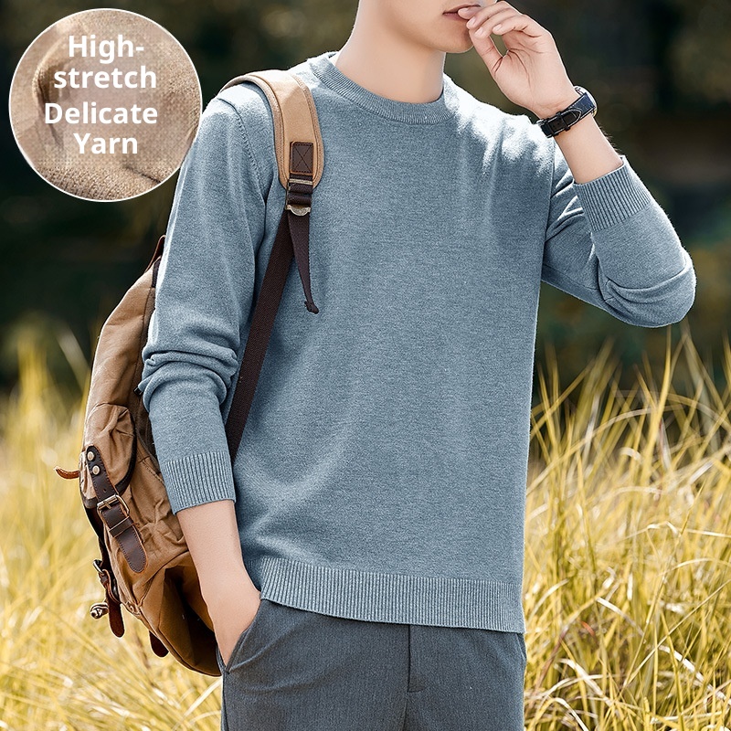 boy 2025 Autumn Winter New Half Turtleneck Sweater Men's Inner Layer Slim Fit Lake Blue Base Knitted Pullover Top_voghion.com