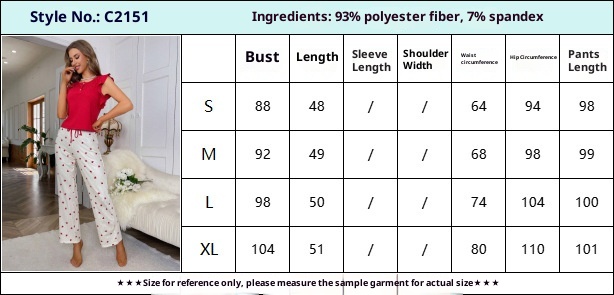 ChicShe Cross-Border Women's Homewear Heart Print Small Flutter Sleeve Long Pants Set Ruffled Ribbed Wearable European And_voghion.com