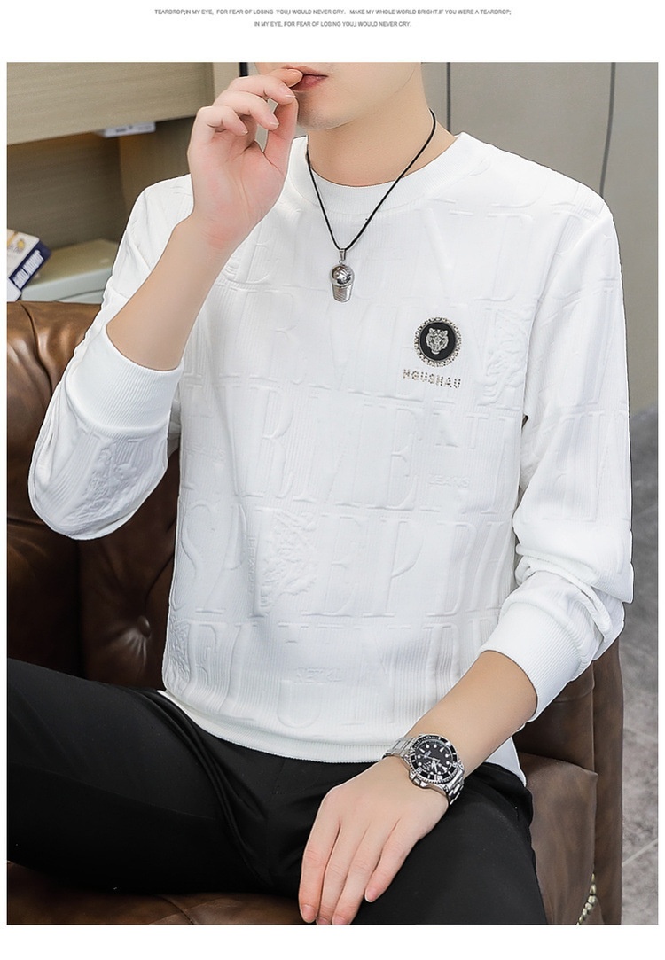 Maglietta a maniche lunghe da uomo primavera e autunno, strato di base, vestibilità ampia, nuovo pullover alla moda di grandi dimensioni_voghion.com