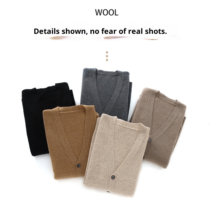 Cardigan da uomo in pura lana lavorato a maglia, autunno inverno, con scollo a V, ampio, spesso, casual, a maniche lunghe, monopetto_voghion.com