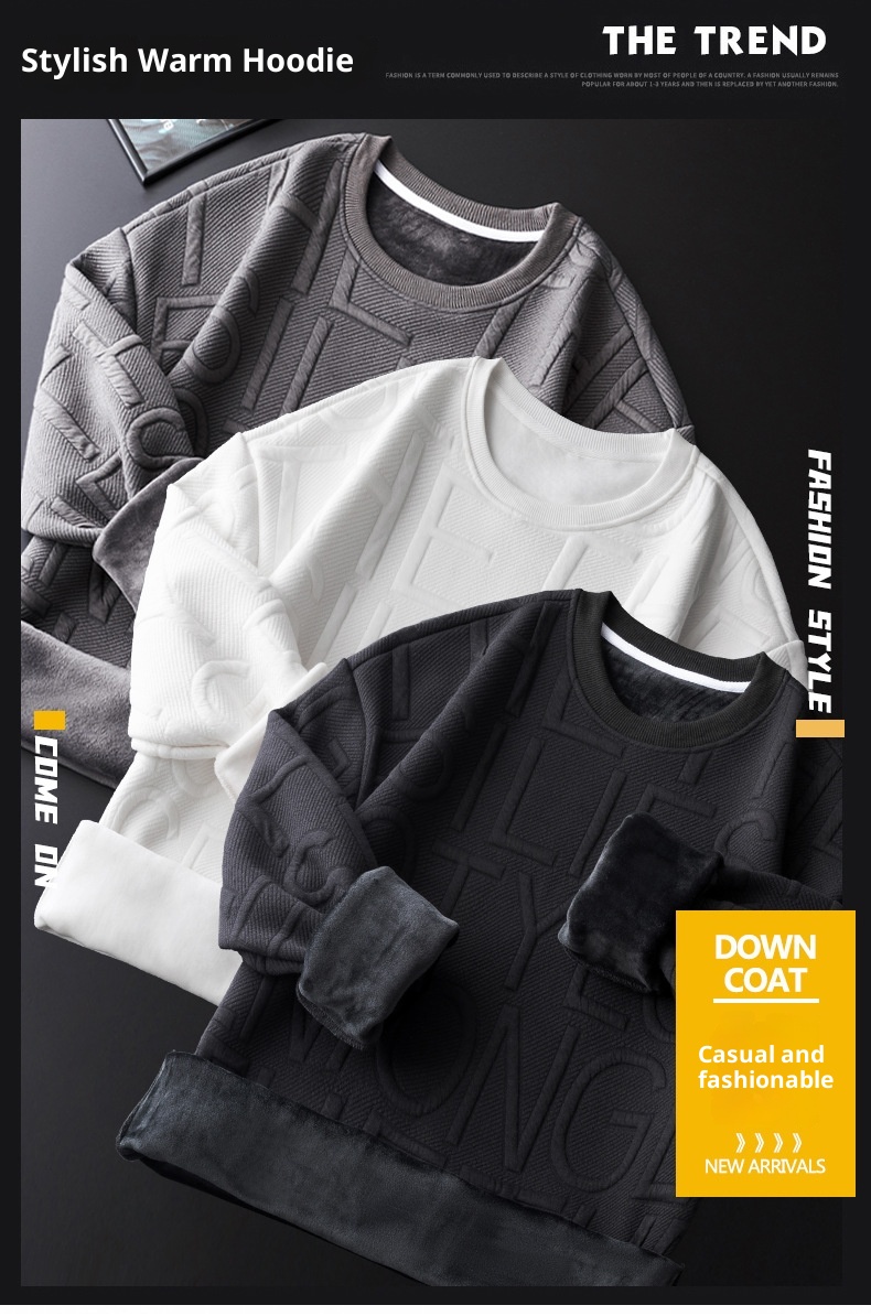 Felpa con cappuccio in pile spesso e caldo, girocollo, primavera e autunno, da uomo, a maniche lunghe, alla moda, invernale, strato interno, maglietta di base_voghion.com