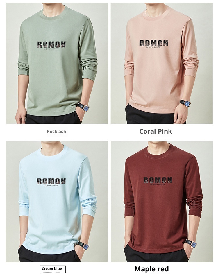 boy 230g Heavyweigh 100% Coon Long Sleeve T-Shir Men's Solid Color Base Shir New Top Spring Auumn Round Neck_voghion.com