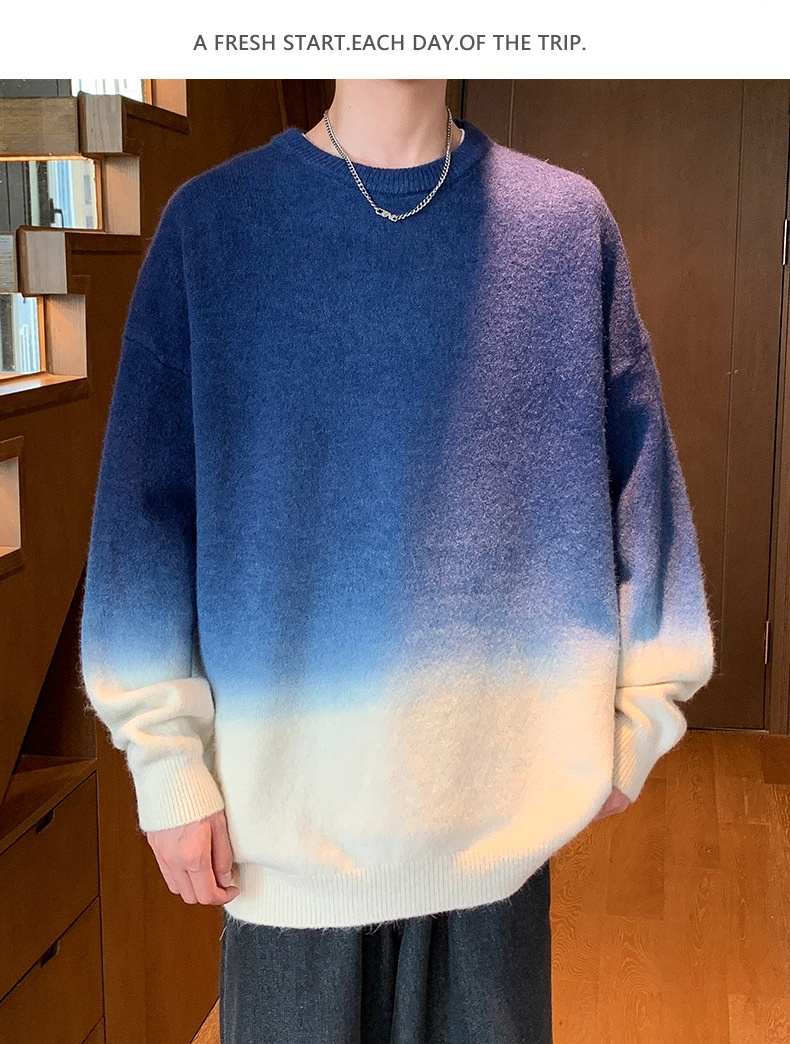 Jungen-Pullover mit Farbverlauf für Herbst/Winter, dick gefüttert, warm, gestrickt, trendiger Wollpullover für junge Leute_voghion.com