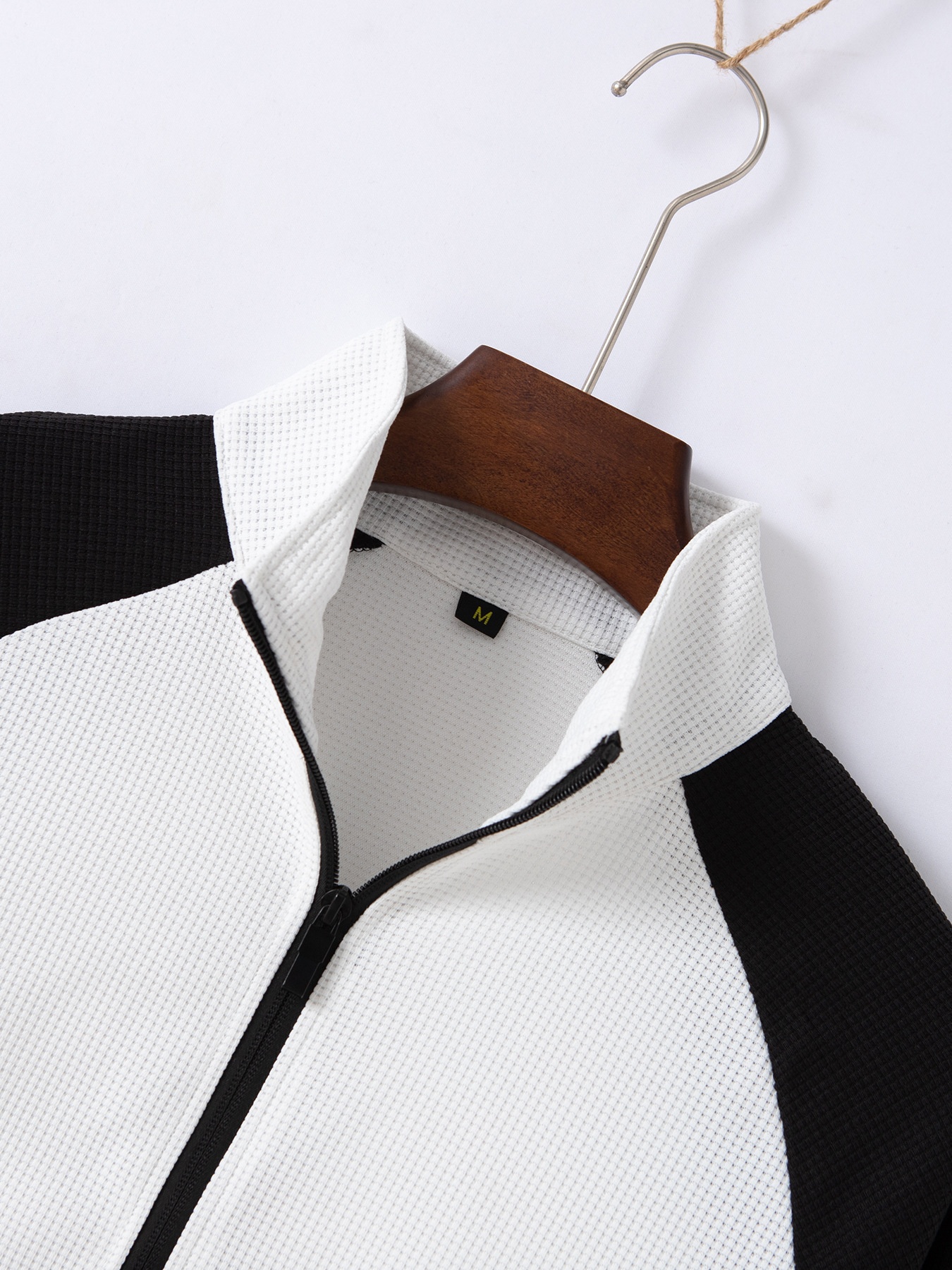 001 European American New Autumn And Winter Cross-Border Men's Daily Waffle Color Block Long Sleeve Jacket_voghion.com