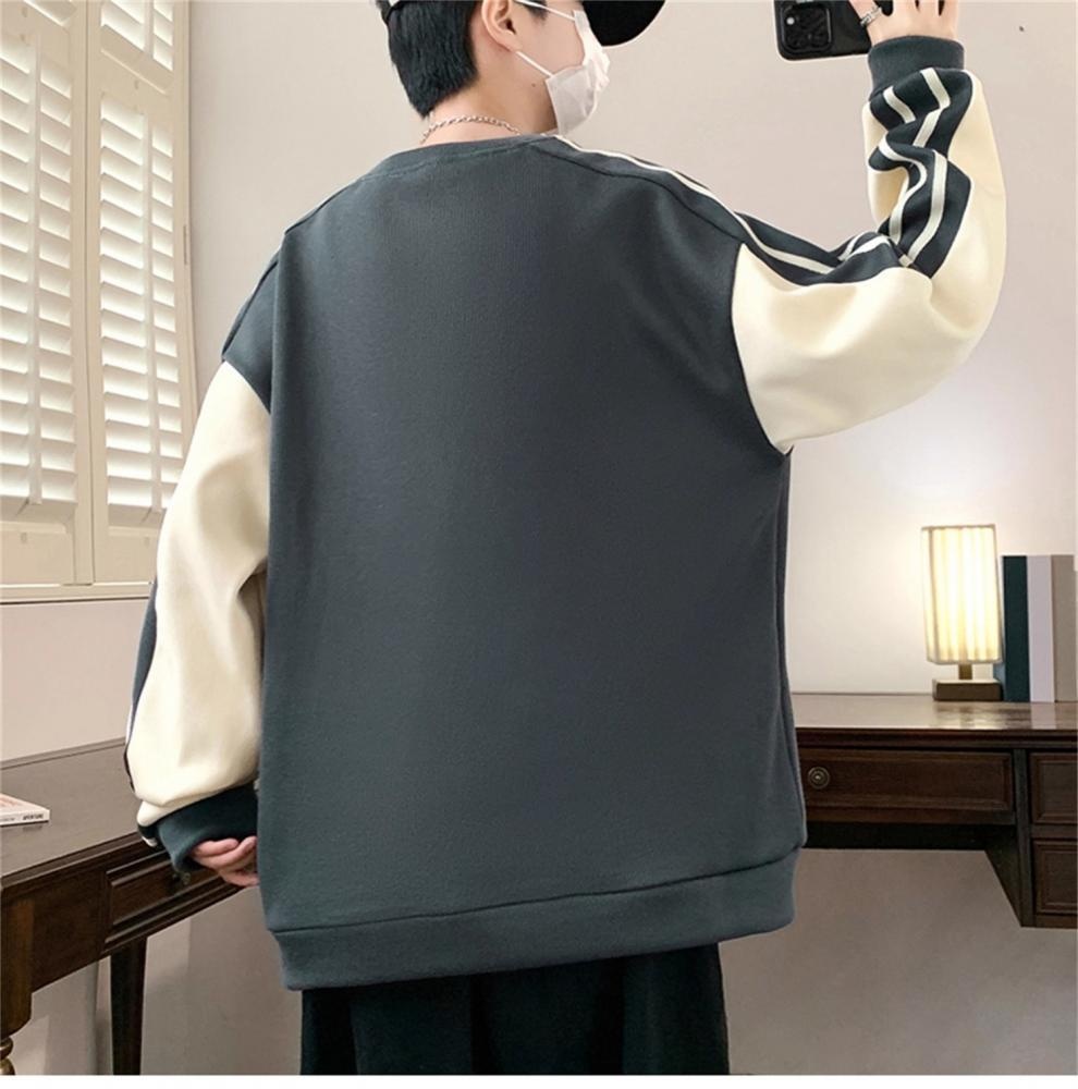 boy New Casual Sweatshirt For Men, Autumn And Winter Trendy Fashion Versatile Color Block Plus Size Round Neck Long Sleeve_voghion.com