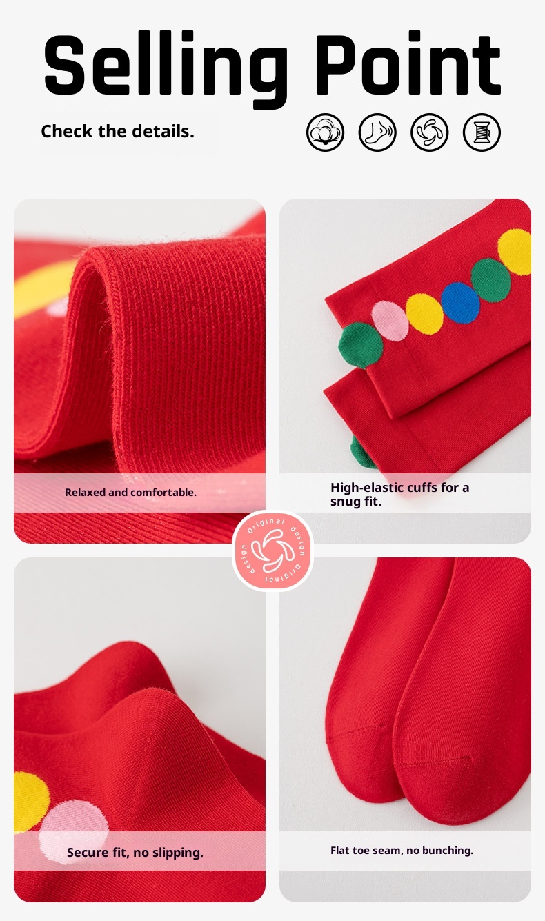 Chaussettes rouges tendance mi-mollet Lillian, motif dessin animé mignon, année du zodiaque, pour femmes, automne-hiver. Chaussettes de Noël rouges pour femmes, automne-hiver. Design mignon, dessin animé, tendance, mi-mollet. Chaussettes de Noël rouges pour femmes, automne-hiver._voghion.com