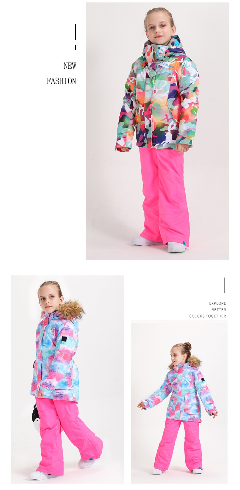 001 Gsousnow Children's With Straps Boys And Girls Windproof Waterproof Warm Snowboard Pants Ski Suit_voghion.com