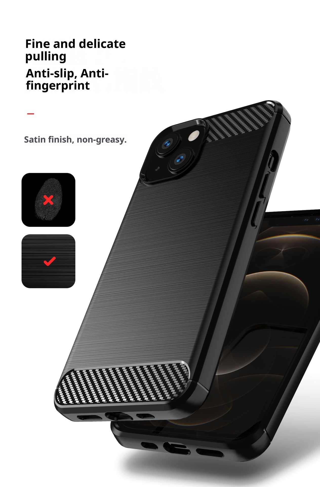 Funda protectora TechGlobe compatible con iPhone 13 de silicona cepillada de cobertura total, suave y anticaídas._voghion.com