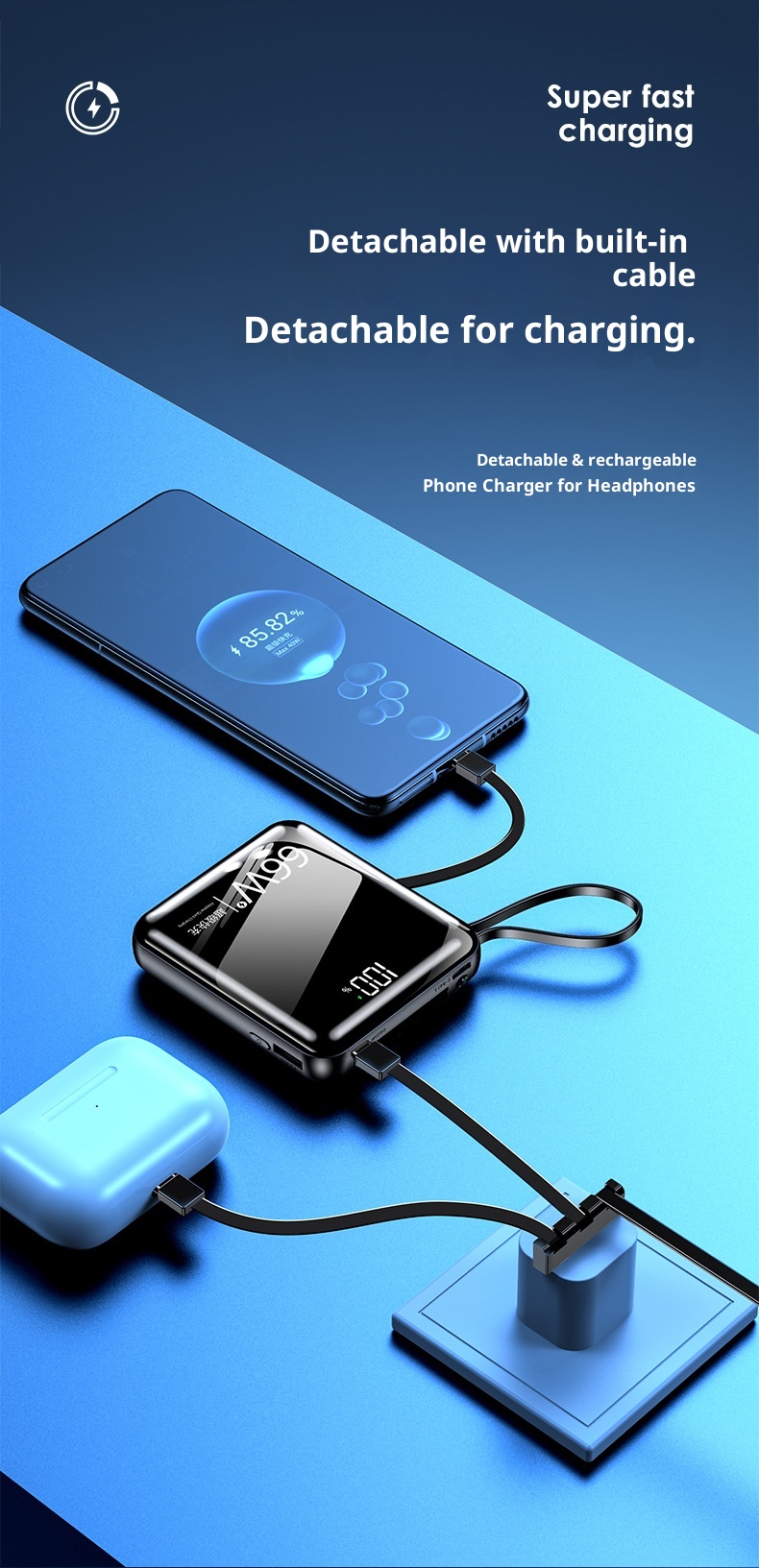 techglobe Großhandel Große Kapazität Integriertes Kabel High-End 20000mAh Powerbank Ultradünn Kompakt Tragbar Schnellladen Niedlich Mini_voghion.com