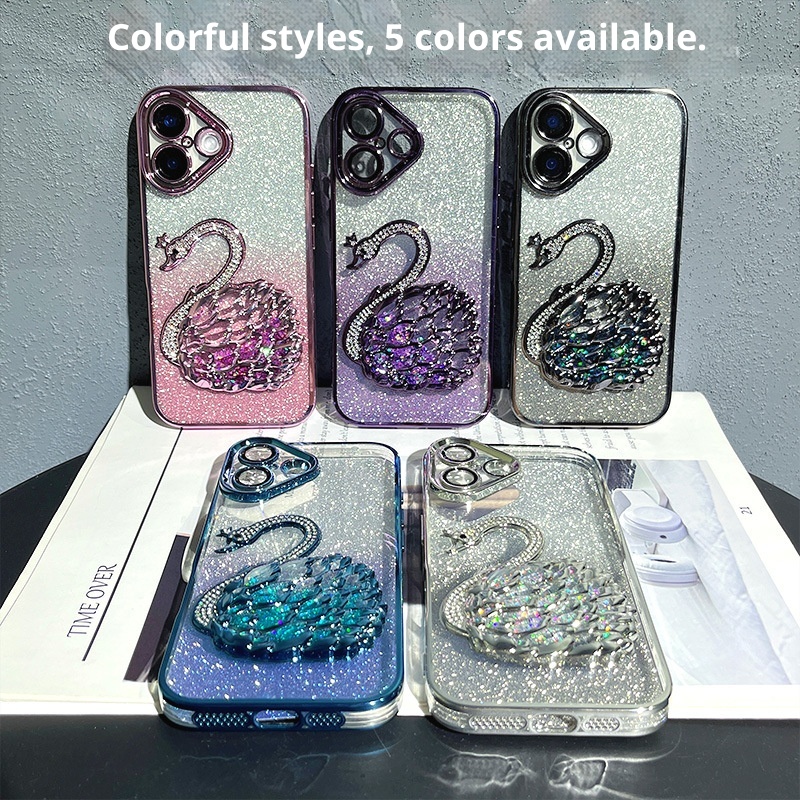 Étui de téléphone TechGlobe série 16, protection d'objectif Niche pour iPhone 15 Pro Max, motif cygne pailleté, 13, anti-traces de doigts_voghion.com