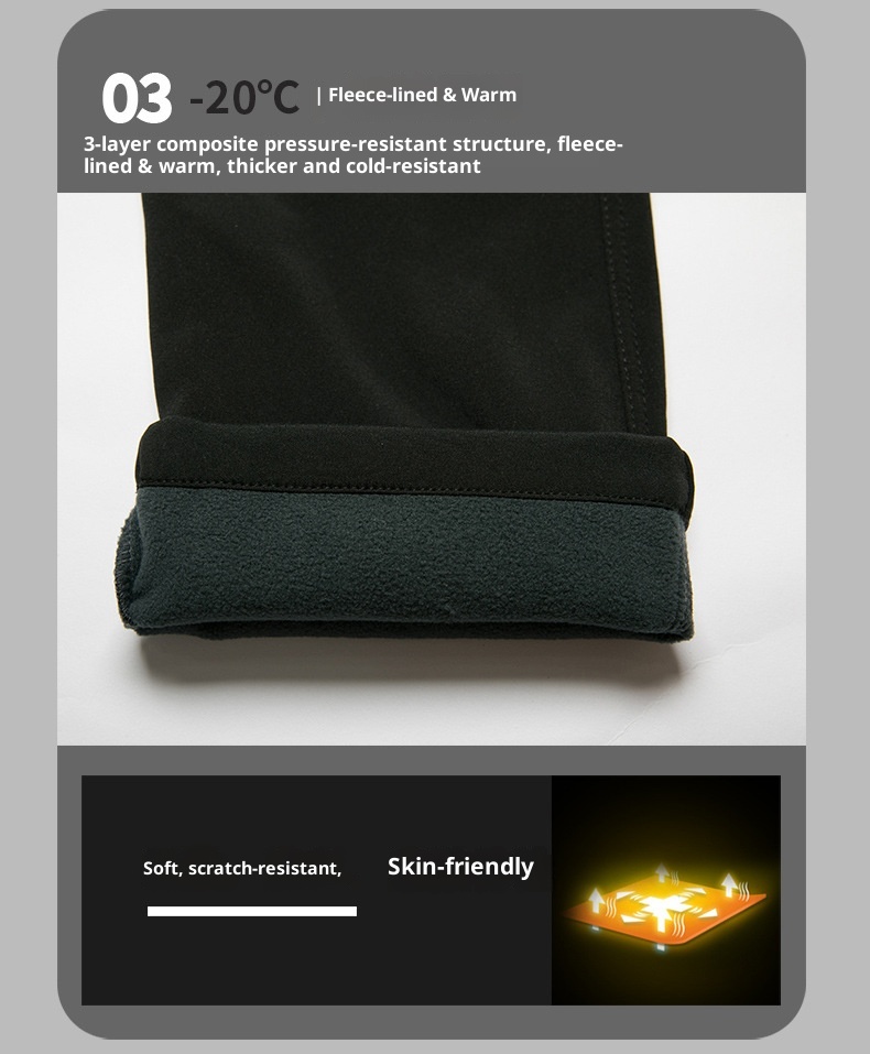 001 Factory Direct Outdoor Softshell Men Windproof Waterproof Hiking Thickened Ski Soft Shell Fleece Pants Women_voghion.com