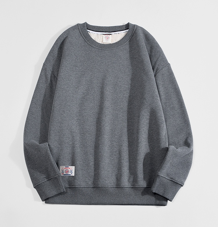 Pull unisexe en polaire pour garçon, automne-hiver, col rond, ample, en laine d'agneau épaisse et chaude avec doublure intérieure, couleur unie._voghion.com