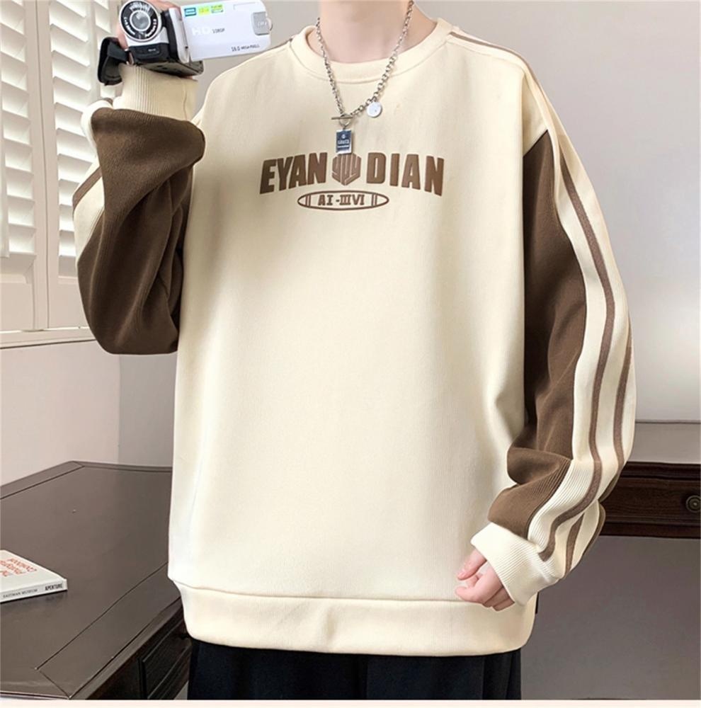 boy New Casual Sweatshirt For Men, Autumn And Winter Trendy Fashion Versatile Color Block Plus Size Round Neck Long Sleeve_voghion.com