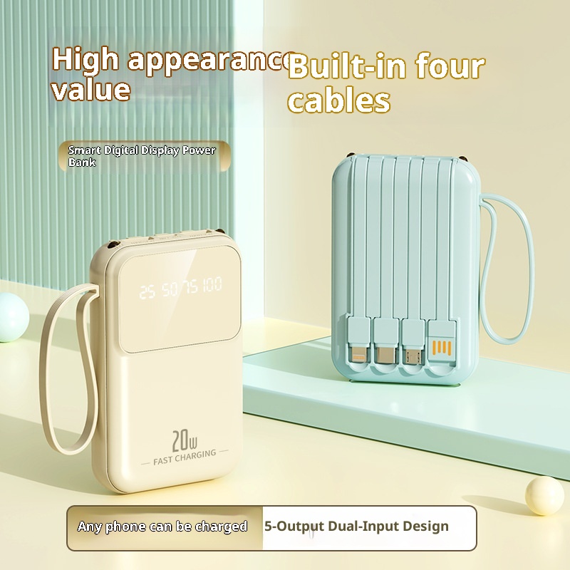 Techglobe Mini Cavo Integrato 20000mAh Banca Grande Capacità Cartone Animato Alimentatore Portatile Mobile con Ricarica Rapida Stampata_voghion.com