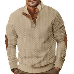 boy Cross-Border European American Spring And Autumn Foreign Trade Half-Zip Men's Casual Jacquard Sweatshirt 3D Embossed_voghion.com
