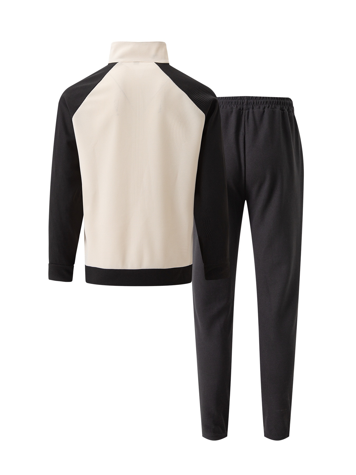 001 European American New Autumn And Winter Cross-Border Men's Daily Waffle Color Block Long Sleeve Jacket_voghion.com