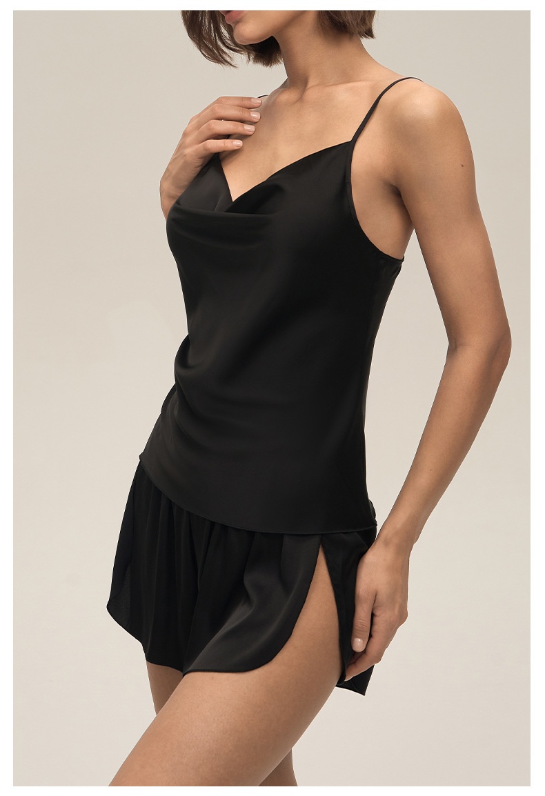 ChicShe New European And American Cross-Border Women's Sexy Solid Color Swing Neck Strap Shorts Set Simple Casual Homewear_voghion.com