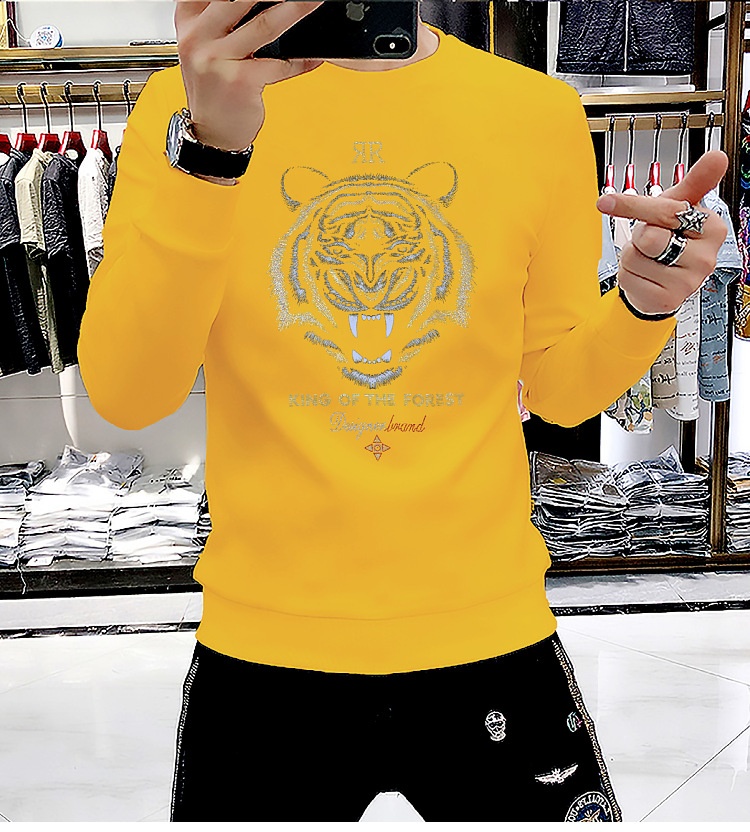boy European Station New Men's Sweatshirt With Rhinestones, Domineering Tiger Head, Unique Trendy Brand, Long Sleeve Shirt,_voghion.com