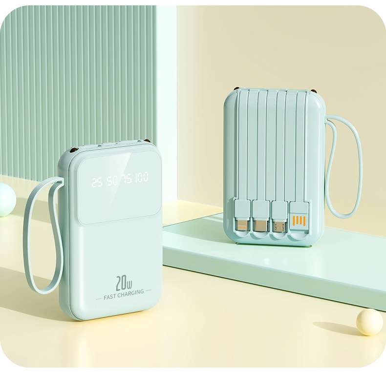 Techglobe Mini Cavo Integrato 20000mAh Banca Grande Capacità Cartone Animato Alimentatore Portatile Mobile con Ricarica Rapida Stampata_voghion.com